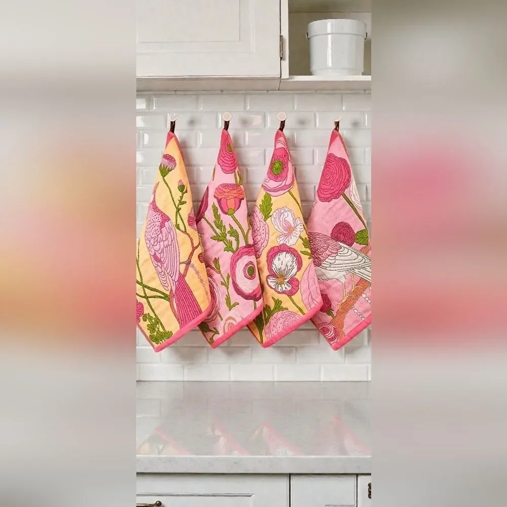 Floral Pink and Yellow Kitchen/ Bathroom Hand Towels 4pk